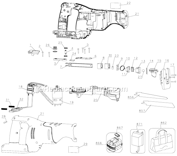 Page A Diagram and Parts List for BDRS1800 Type 1 Black and Decker Reciprocating Saw